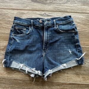 MOTHER Blue Jean Shorts with Distressed Details